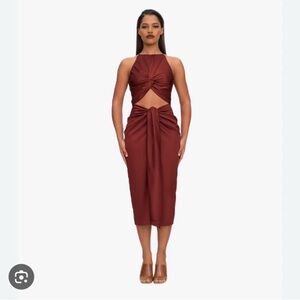 Andrea lyamah Reni Midi Knot-Front Dress in Chocolate